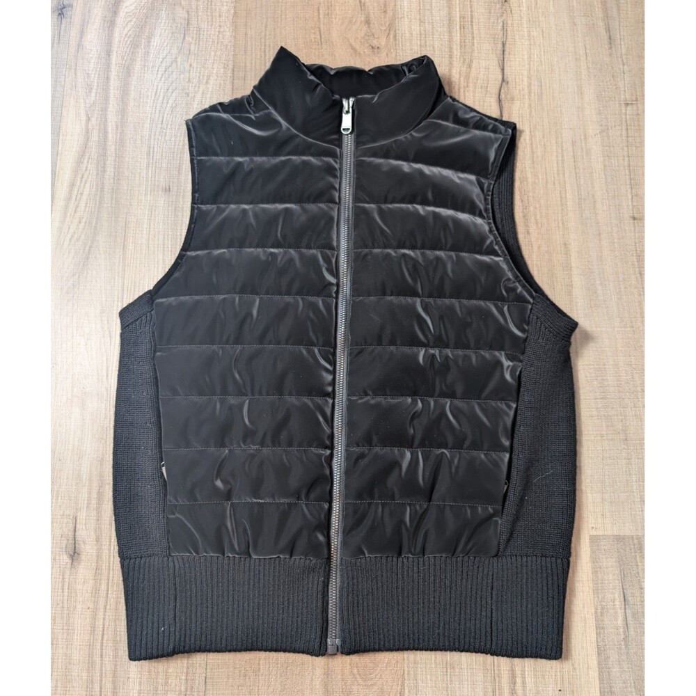 Athleta Size S Hanover Hybrid Vest Black Quilted Front Knit Sweater Back Cozy - Picture 2 of 9